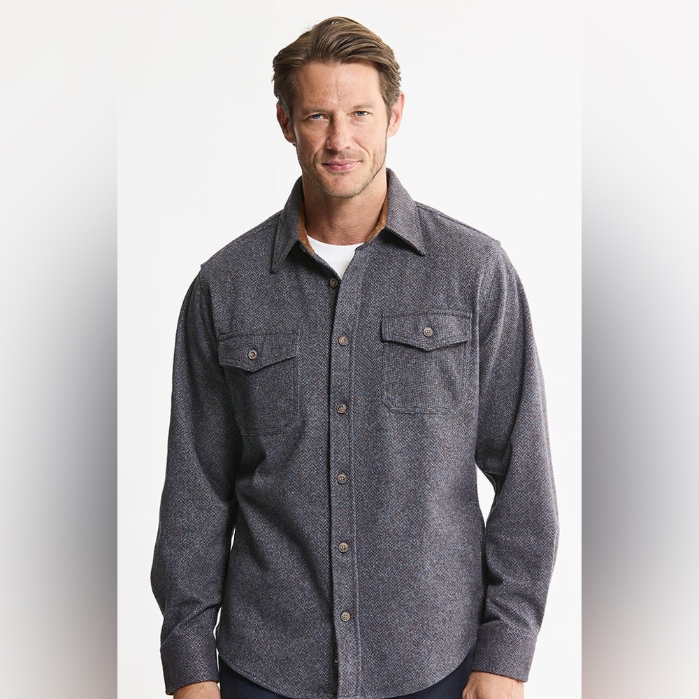 NEW Jachs New York, Heavy Knit Blue Flannel Button Up Shirt, Tweed, Men’s Size S